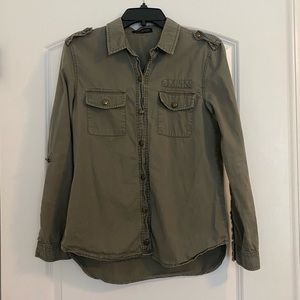 Olive Green Cargo Button-Down Long Sleeve Shirt